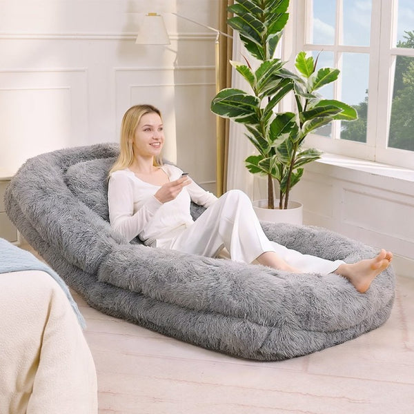 English Elm [new Arrived] Faux Fur Convertible Floor Lounger Plush Gaming Sofa Bed for Living Room Light Gray W1628P387374