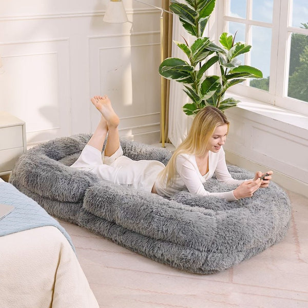 English Elm [new Arrived] Faux Fur Convertible Floor Lounger Plush Gaming Sofa Bed for Living Room Light Gray W1628P387374