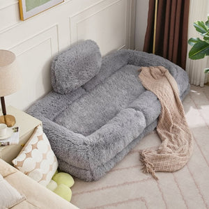 English Elm [new Arrived] Faux Fur Convertible Floor Lounger Plush Gaming Sofa Bed for Living Room Light Gray W1628P387374