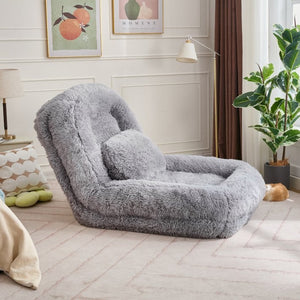 English Elm [new Arrived] Faux Fur Convertible Floor Lounger Plush Gaming Sofa Bed for Living Room Light Gray W1628P387374