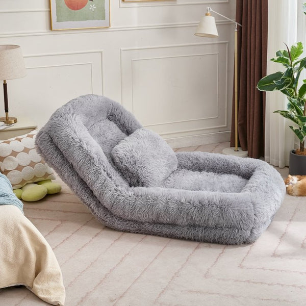 English Elm [new Arrived] Faux Fur Convertible Floor Lounger Plush Gaming Sofa Bed for Living Room Light Gray W1628P387374