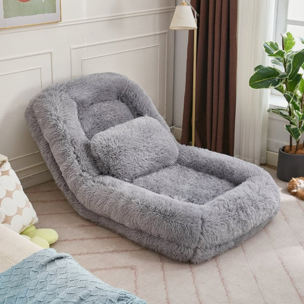 English Elm [new Arrived] Faux Fur Convertible Floor Lounger Plush Gaming Sofa Bed for Living Room Light Gray W1628P387374