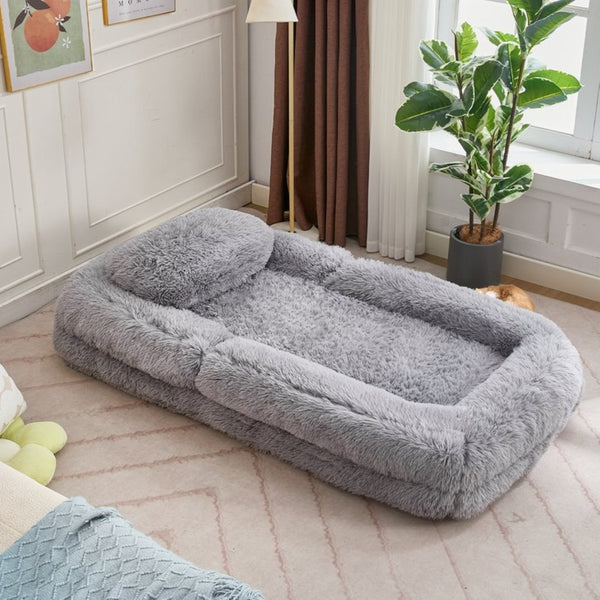 English Elm [new Arrived] Faux Fur Convertible Floor Lounger Plush Gaming Sofa Bed for Living Room Light Gray W1628P387374