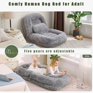 English Elm [new Arrived] Faux Fur Convertible Floor Lounger Plush Gaming Sofa Bed for Living Room Light Gray W1628P387374