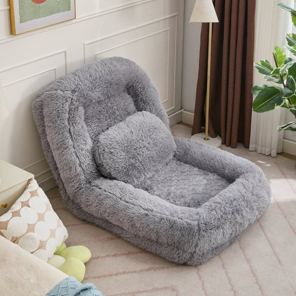 English Elm [new Arrived] Faux Fur Convertible Floor Lounger Plush Gaming Sofa Bed for Living Room Light Gray W1628P387374