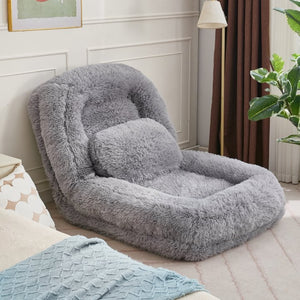English Elm [new Arrived] Faux Fur Convertible Floor Lounger Plush Gaming Sofa Bed for Living Room Light Gray W1628P387374