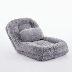 English Elm [new Arrived] Faux Fur Convertible Floor Lounger Plush Gaming Sofa Bed for Living Room Light Gray W1628P387374