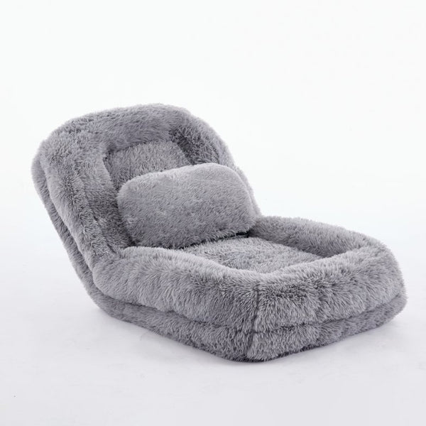 English Elm [new Arrived] Faux Fur Convertible Floor Lounger Plush Gaming Sofa Bed for Living Room Light Gray W1628P387374