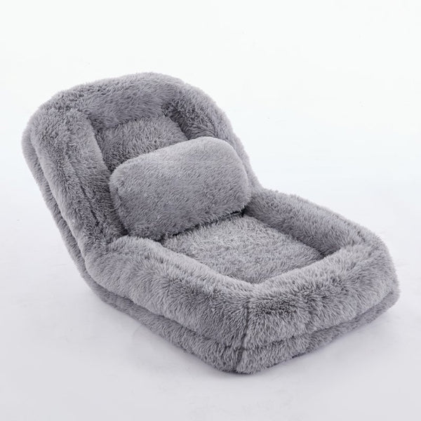English Elm [new Arrived] Faux Fur Convertible Floor Lounger Plush Gaming Sofa Bed for Living Room Light Gray W1628P387374