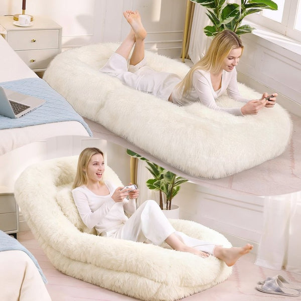 English Elm [new Arrived] Faux Fur Convertible Floor Lounger Plush Gaming Sofa Bed for Living Room Beige W1628P387376