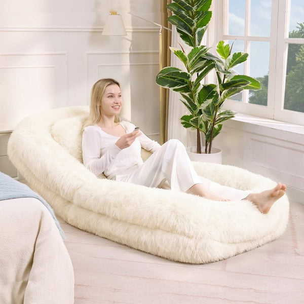 English Elm [new Arrived] Faux Fur Convertible Floor Lounger Plush Gaming Sofa Bed for Living Room Beige W1628P387376