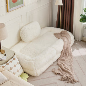 English Elm [new Arrived] Faux Fur Convertible Floor Lounger Plush Gaming Sofa Bed for Living Room Beige W1628P387376