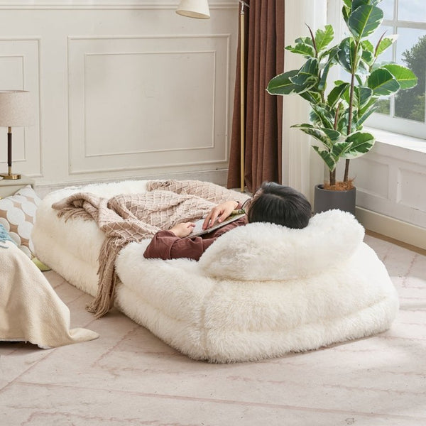 English Elm [new Arrived] Faux Fur Convertible Floor Lounger Plush Gaming Sofa Bed for Living Room Beige W1628P387376