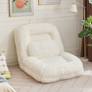 English Elm [new Arrived] Faux Fur Convertible Floor Lounger Plush Gaming Sofa Bed for Living Room Beige W1628P387376