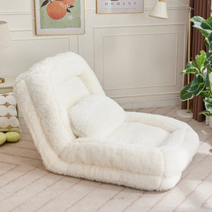 English Elm [new Arrived] Faux Fur Convertible Floor Lounger Plush Gaming Sofa Bed for Living Room Beige W1628P387376