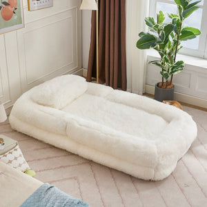 English Elm [new Arrived] Faux Fur Convertible Floor Lounger Plush Gaming Sofa Bed for Living Room Beige W1628P387376