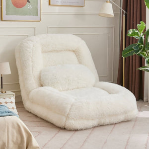 English Elm [new Arrived] Faux Fur Convertible Floor Lounger Plush Gaming Sofa Bed for Living Room Beige W1628P387376