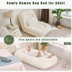 English Elm [new Arrived] Faux Fur Convertible Floor Lounger Plush Gaming Sofa Bed for Living Room Beige W1628P387376