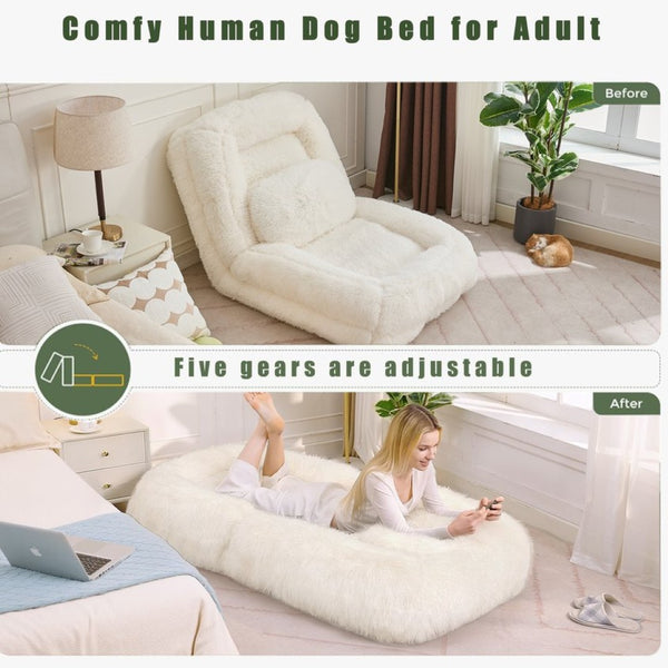 English Elm [new Arrived] Faux Fur Convertible Floor Lounger Plush Gaming Sofa Bed for Living Room Beige W1628P387376