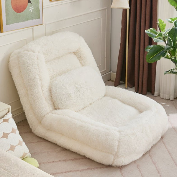 English Elm [new Arrived] Faux Fur Convertible Floor Lounger Plush Gaming Sofa Bed for Living Room Beige W1628P387376
