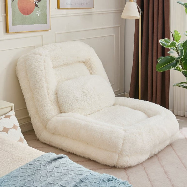English Elm [new Arrived] Faux Fur Convertible Floor Lounger Plush Gaming Sofa Bed for Living Room Beige W1628P387376