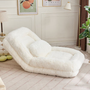 English Elm [new Arrived] Faux Fur Convertible Floor Lounger Plush Gaming Sofa Bed for Living Room Beige W1628P387376