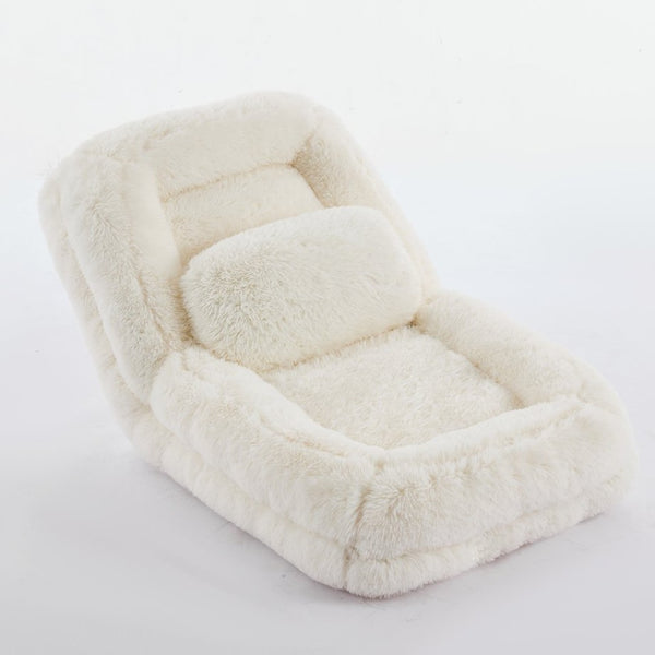 English Elm [new Arrived] Faux Fur Convertible Floor Lounger Plush Gaming Sofa Bed for Living Room Beige W1628P387376
