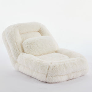 English Elm [new Arrived] Faux Fur Convertible Floor Lounger Plush Gaming Sofa Bed for Living Room Beige W1628P387376