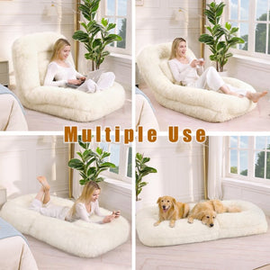 English Elm [new Arrived] Faux Fur Convertible Floor Lounger Plush Gaming Sofa Bed for Living Room Beige W1628P387376