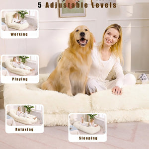 English Elm [new Arrived] Faux Fur Convertible Floor Lounger Plush Gaming Sofa Bed for Living Room Beige W1628P387376
