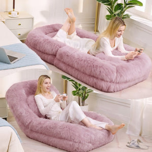 English Elm [new Arrived] Faux Fur Convertible Floor Lounger Plush Gaming Sofa Bed for Living Room Pink W1628P387377