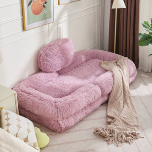 English Elm [new Arrived] Faux Fur Convertible Floor Lounger Plush Gaming Sofa Bed for Living Room Pink W1628P387377