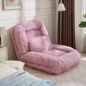 English Elm [new Arrived] Faux Fur Convertible Floor Lounger Plush Gaming Sofa Bed for Living Room Pink W1628P387377