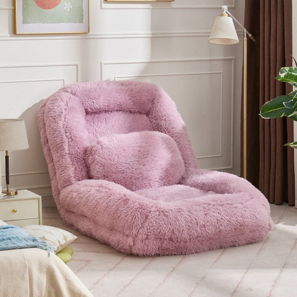 English Elm [new Arrived] Faux Fur Convertible Floor Lounger Plush Gaming Sofa Bed for Living Room Pink W1628P387377