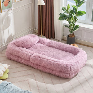 English Elm [new Arrived] Faux Fur Convertible Floor Lounger Plush Gaming Sofa Bed for Living Room Pink W1628P387377