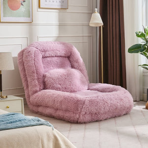 English Elm [new Arrived] Faux Fur Convertible Floor Lounger Plush Gaming Sofa Bed for Living Room Pink W1628P387377