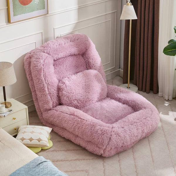 English Elm [new Arrived] Faux Fur Convertible Floor Lounger Plush Gaming Sofa Bed for Living Room Pink W1628P387377