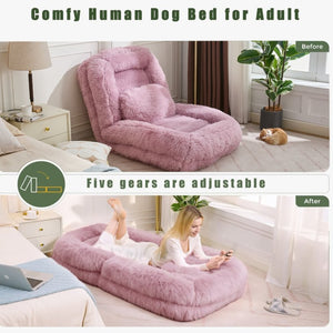 English Elm [new Arrived] Faux Fur Convertible Floor Lounger Plush Gaming Sofa Bed for Living Room Pink W1628P387377