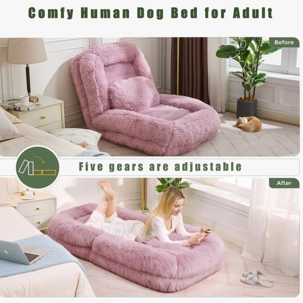 English Elm [new Arrived] Faux Fur Convertible Floor Lounger Plush Gaming Sofa Bed for Living Room Pink W1628P387377