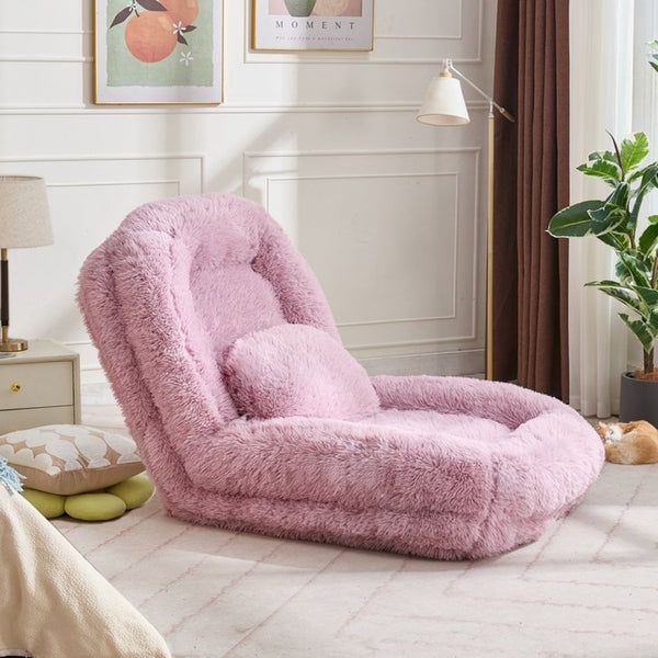 English Elm [new Arrived] Faux Fur Convertible Floor Lounger Plush Gaming Sofa Bed for Living Room Pink W1628P387377