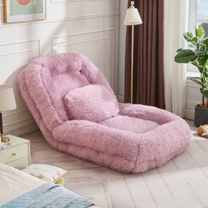 English Elm [new Arrived] Faux Fur Convertible Floor Lounger Plush Gaming Sofa Bed for Living Room Pink W1628P387377