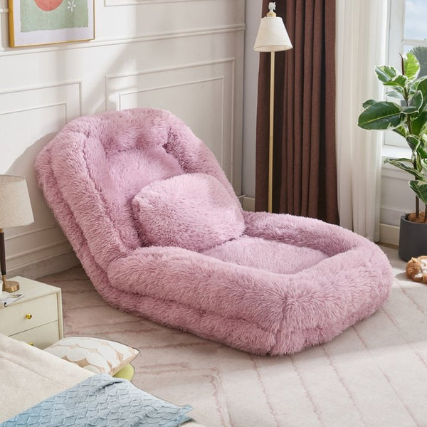 English Elm [new Arrived] Faux Fur Convertible Floor Lounger Plush Gaming Sofa Bed for Living Room Pink W1628P387377