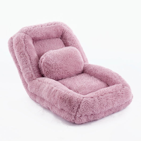 English Elm [new Arrived] Faux Fur Convertible Floor Lounger Plush Gaming Sofa Bed for Living Room Pink W1628P387377