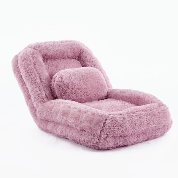 English Elm [new Arrived] Faux Fur Convertible Floor Lounger Plush Gaming Sofa Bed for Living Room Pink W1628P387377