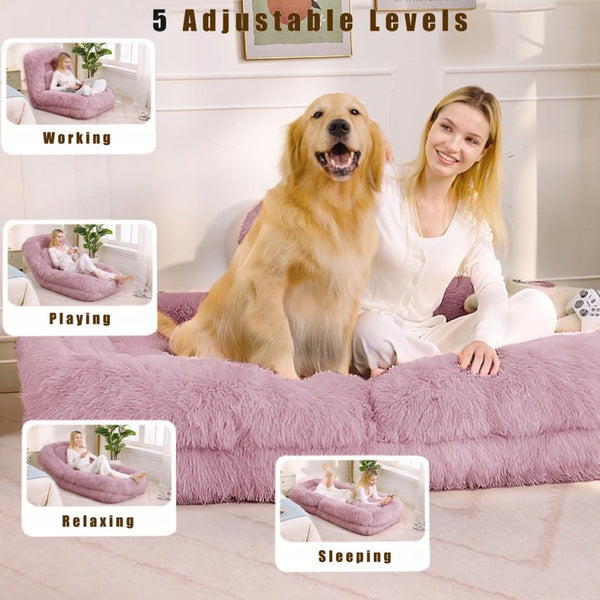 English Elm [new Arrived] Faux Fur Convertible Floor Lounger Plush Gaming Sofa Bed for Living Room Pink W1628P387377