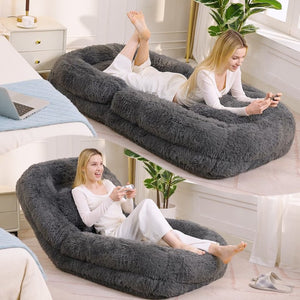 English Elm [new Arrived] Faux Fur Convertible Floor Lounger Plush Gaming Sofa Bed for Living Room Dark Gray W1628P387378