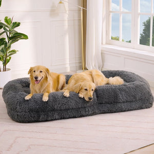 English Elm [new Arrived] Faux Fur Convertible Floor Lounger Plush Gaming Sofa Bed for Living Room Dark Gray W1628P387378