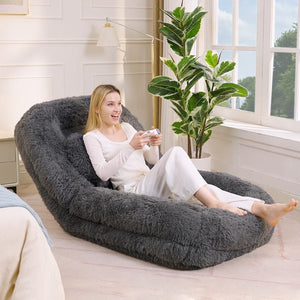 English Elm [new Arrived] Faux Fur Convertible Floor Lounger Plush Gaming Sofa Bed for Living Room Dark Gray W1628P387378