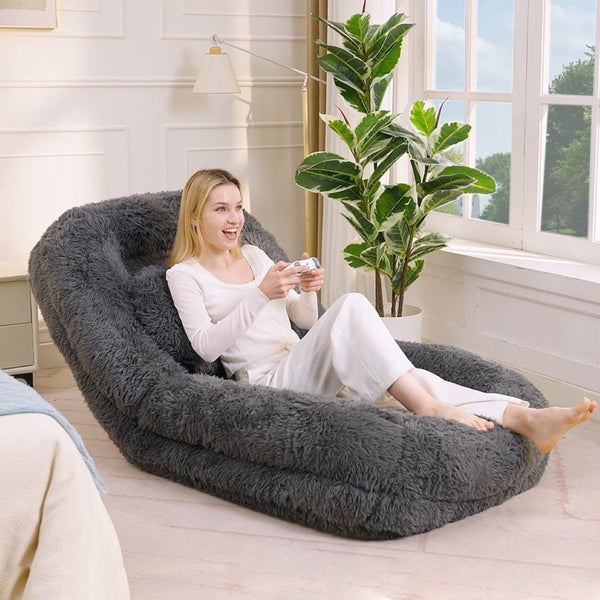 English Elm [new Arrived] Faux Fur Convertible Floor Lounger Plush Gaming Sofa Bed for Living Room Dark Gray W1628P387378