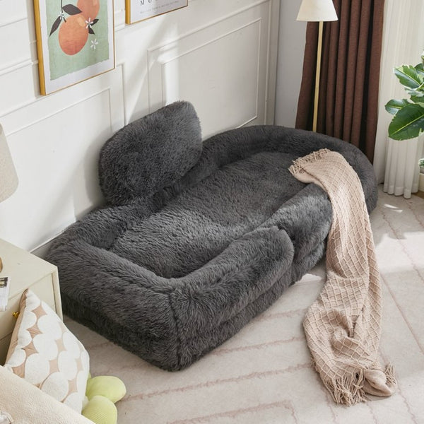 English Elm [new Arrived] Faux Fur Convertible Floor Lounger Plush Gaming Sofa Bed for Living Room Dark Gray W1628P387378